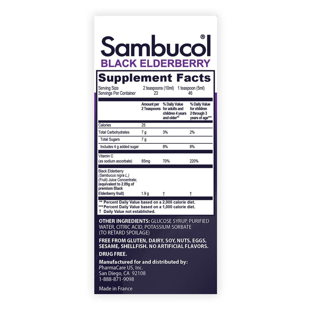 Sambucol frasco junto a bayas de saúco que ilustran origen natural