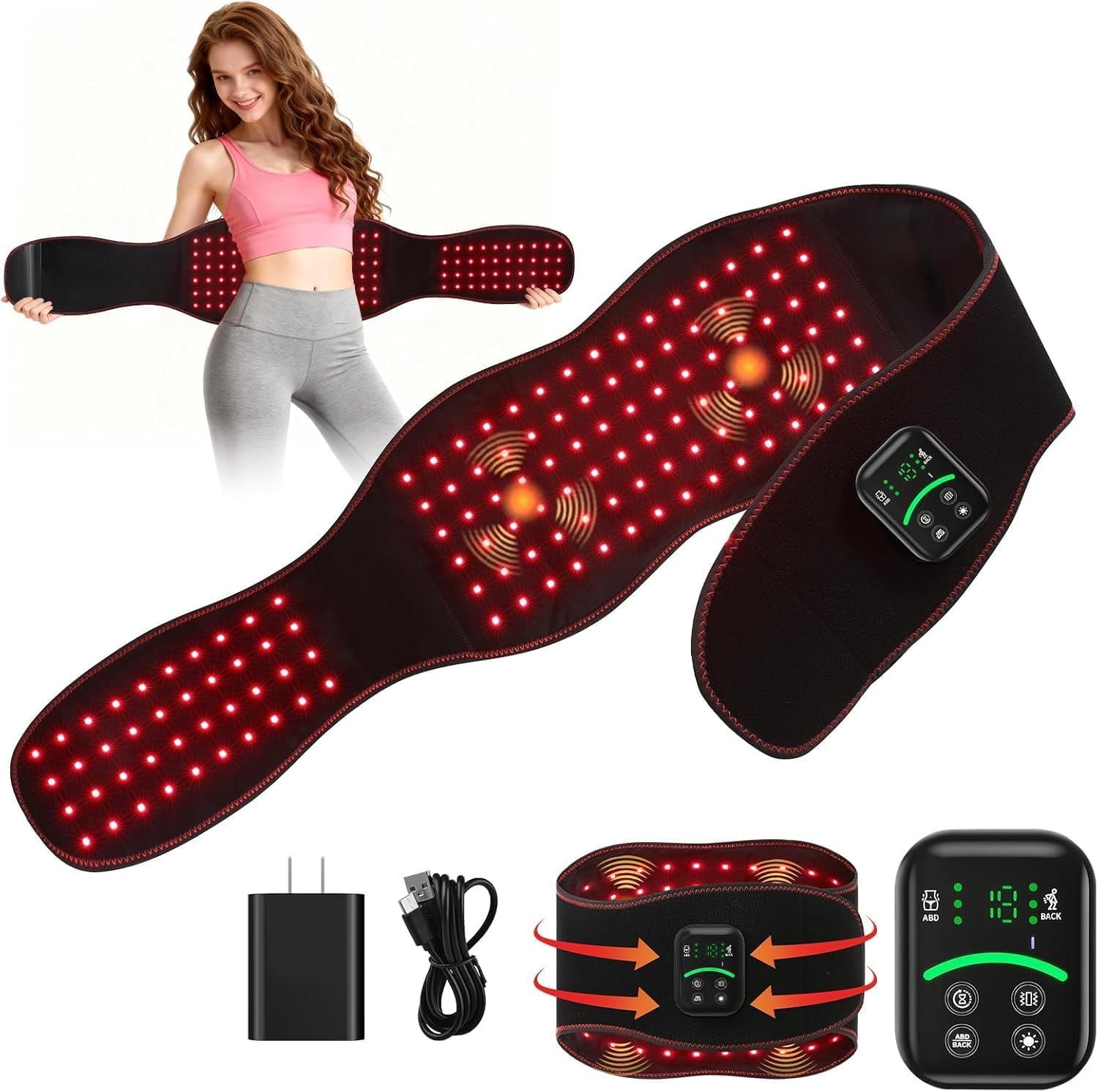 samtoo vista frontal del cinturón mostrando diseño ergonómico y cobertura