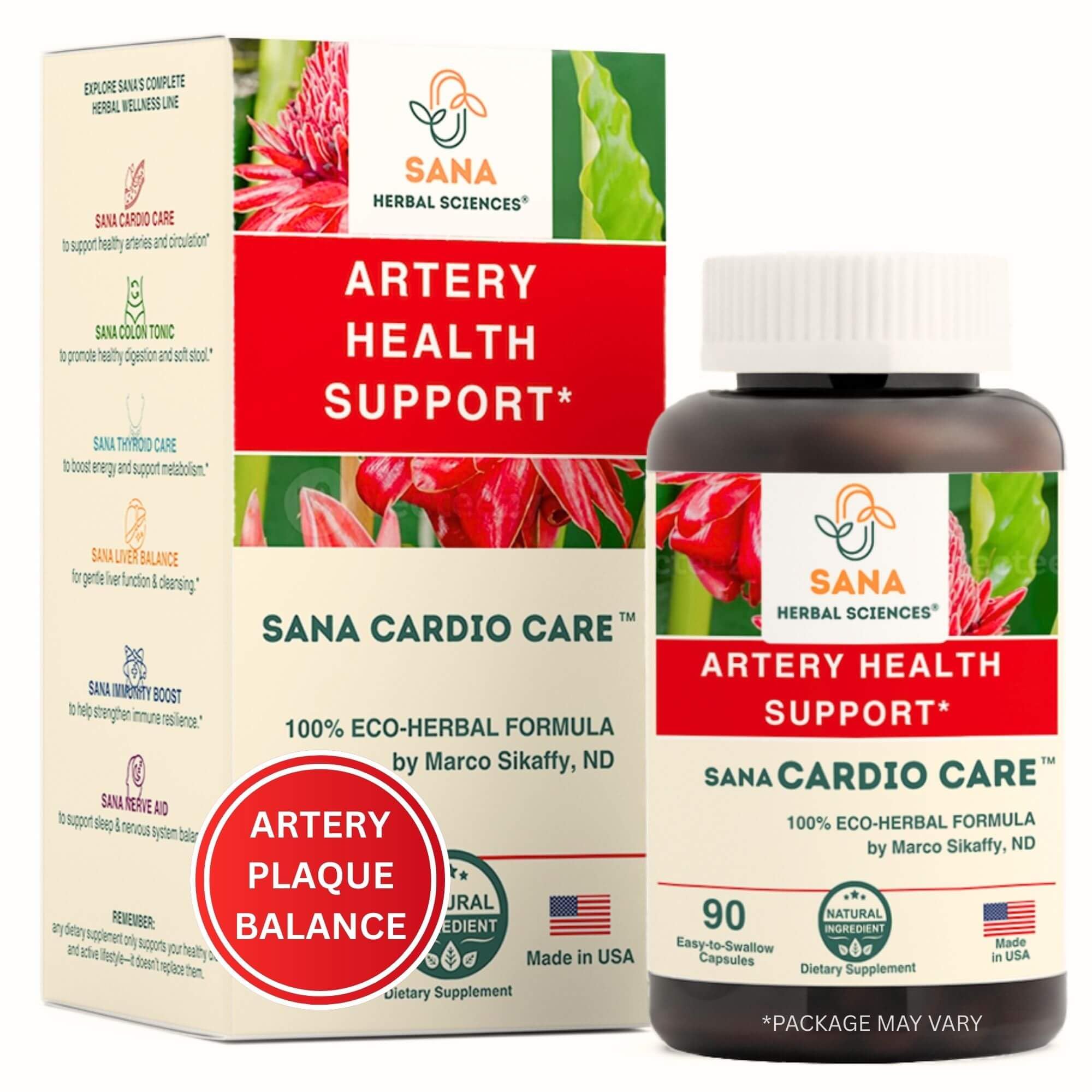 Sana Herbal Sciences empaque frontal mostrando presentación y beneficios claros