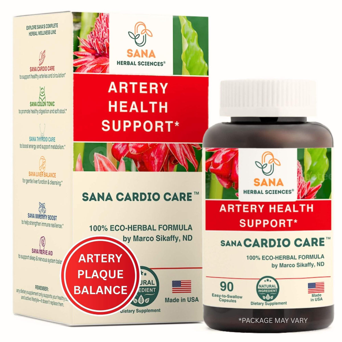 Sana Herbal Sciences empaque frontal mostrando presentación y beneficios claros