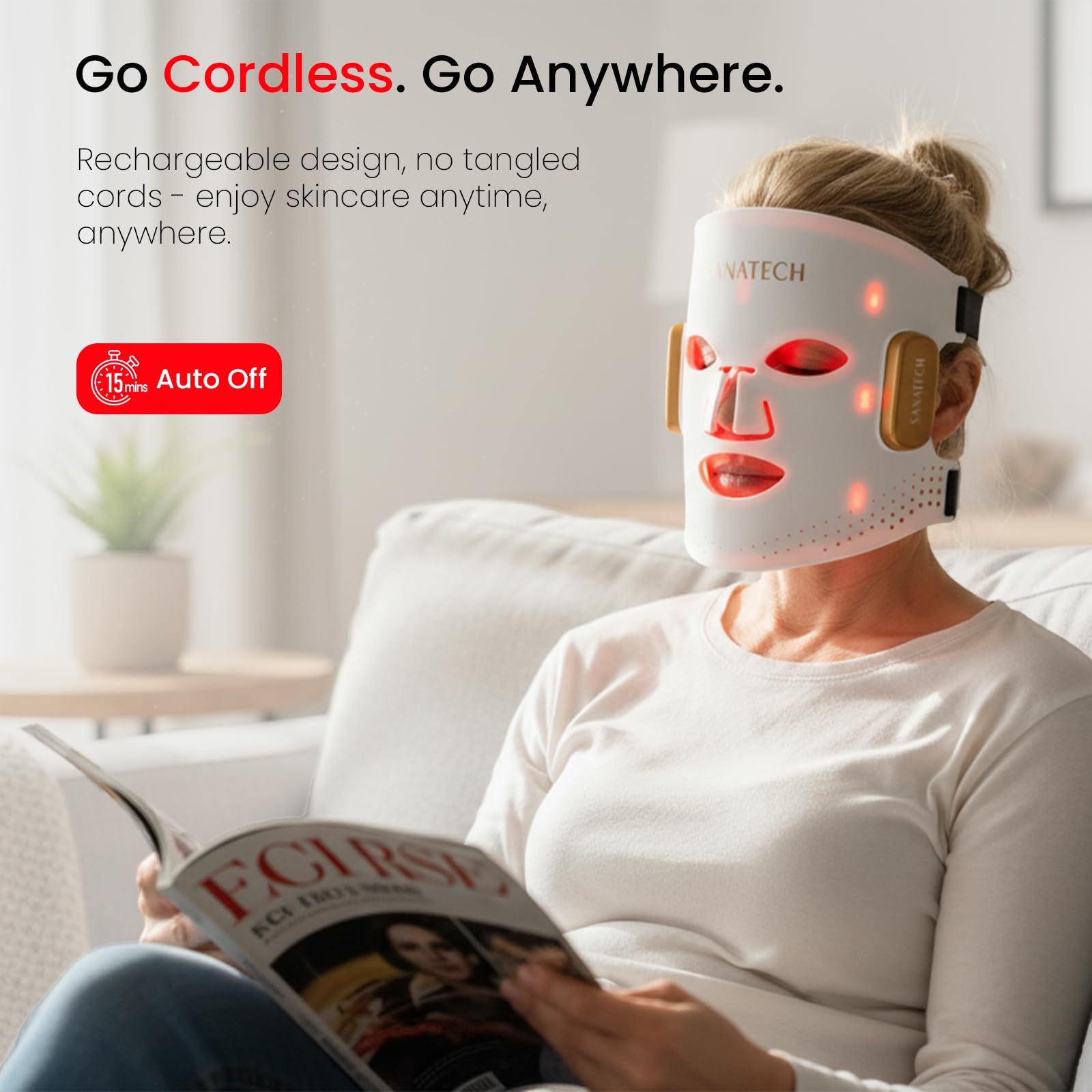 SanaTech mascarilla con diodos de luz azul 460nm para cuidado de poros y limpieza.