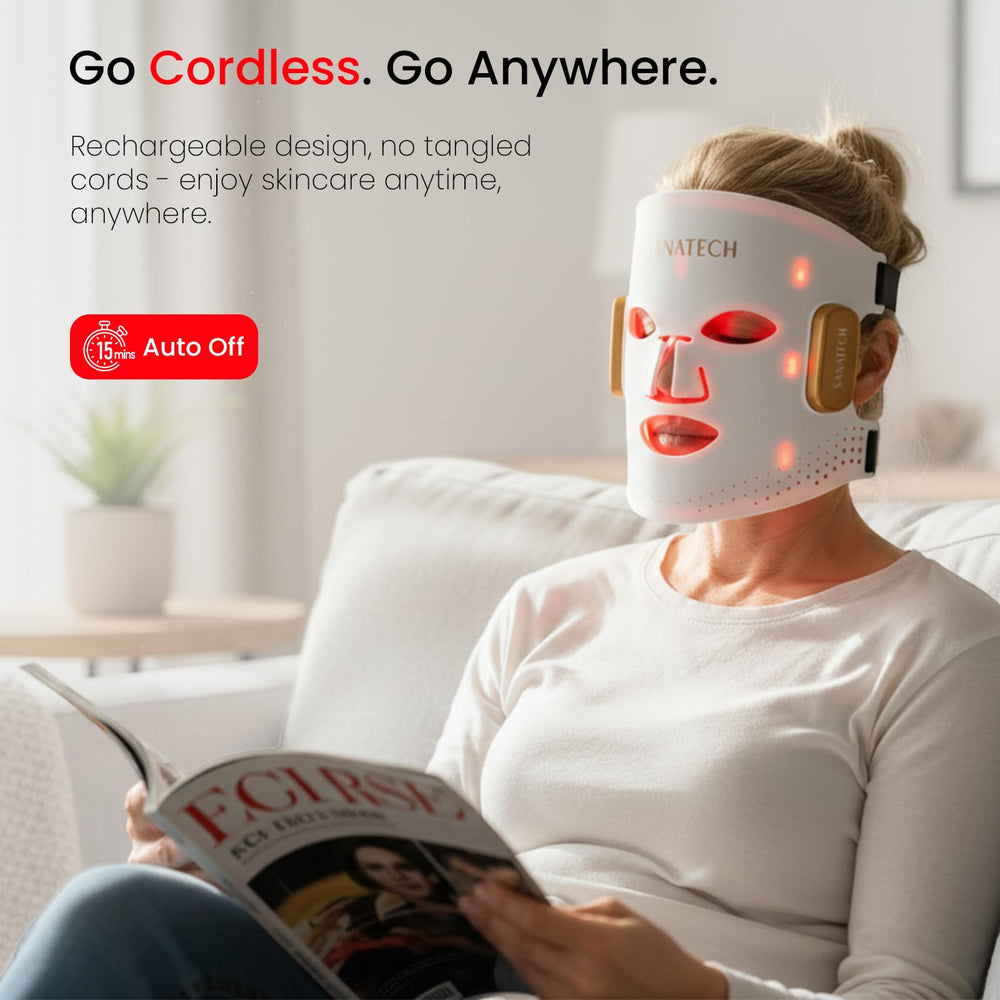 SanaTech mascarilla con diodos de luz azul 460nm para cuidado de poros y limpieza.