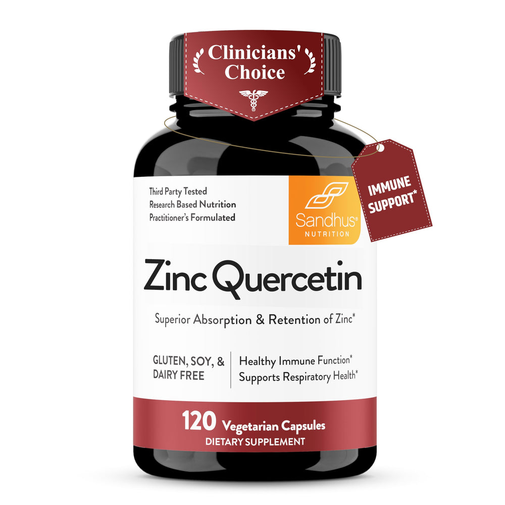 Sandhu's frasco frontal mostrando zinc quercetin para confianza