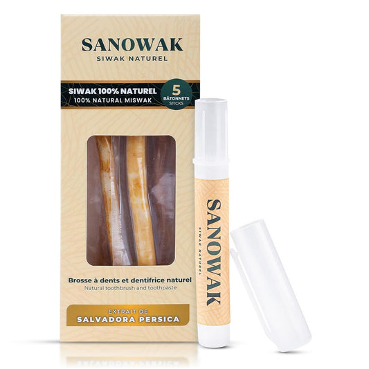 Sanowak empaque frontal mostrando 5 sticks y portacerda, práctico y natural