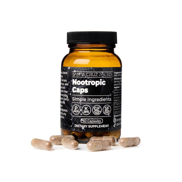 Santa Cruz Paleo botella con iconos Keto y Paleo para dietas compatibles
