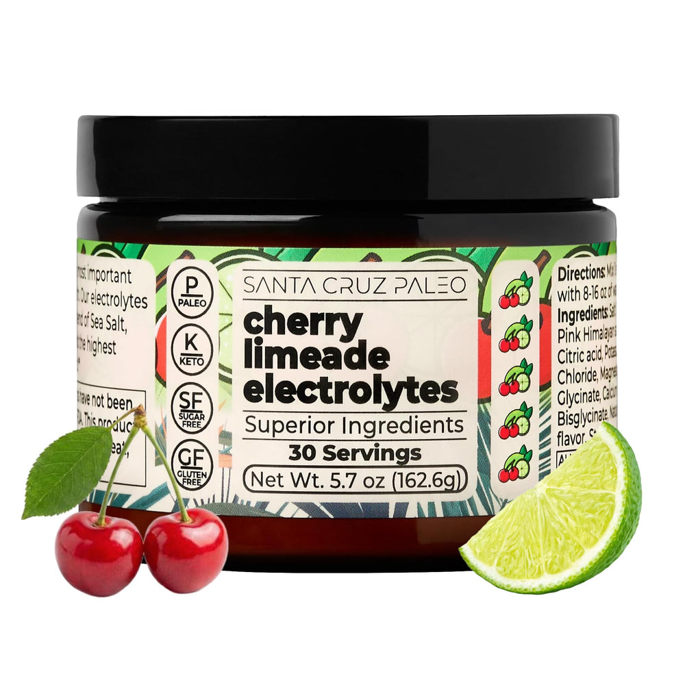 Santa Cruz Paleo frente del envase mostrando sabor cherry limeade y porciones