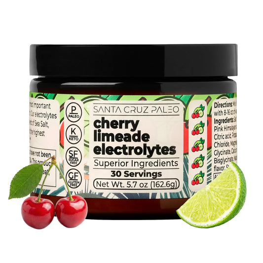 Santa Cruz Paleo frente del envase mostrando sabor cherry limeade y porciones