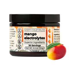 Santa Cruz Paleo frente del envase mostrando 30 servicios y sabor mango