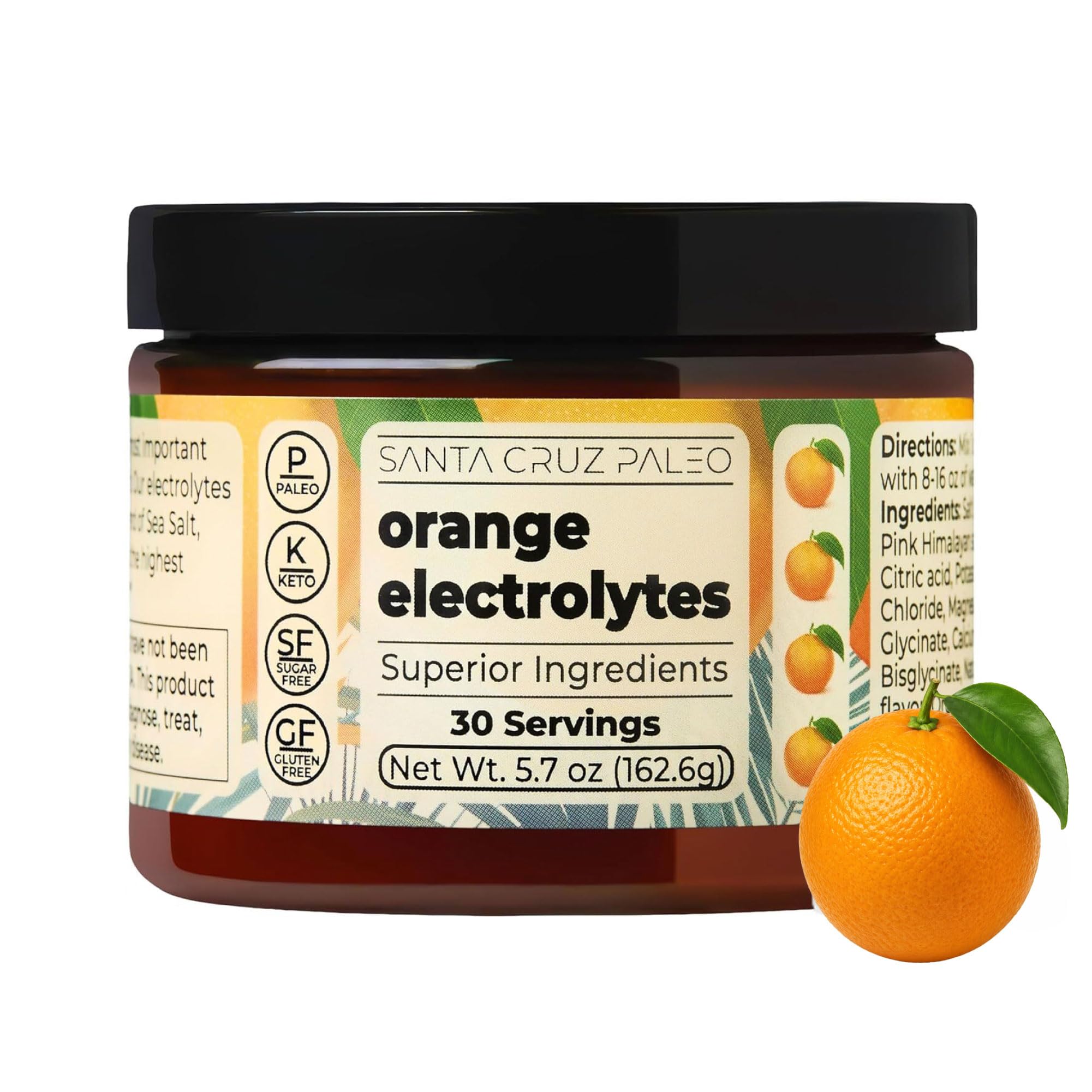 Santa Cruz Paleo frente del envase mostrando diseño y sabor naranja