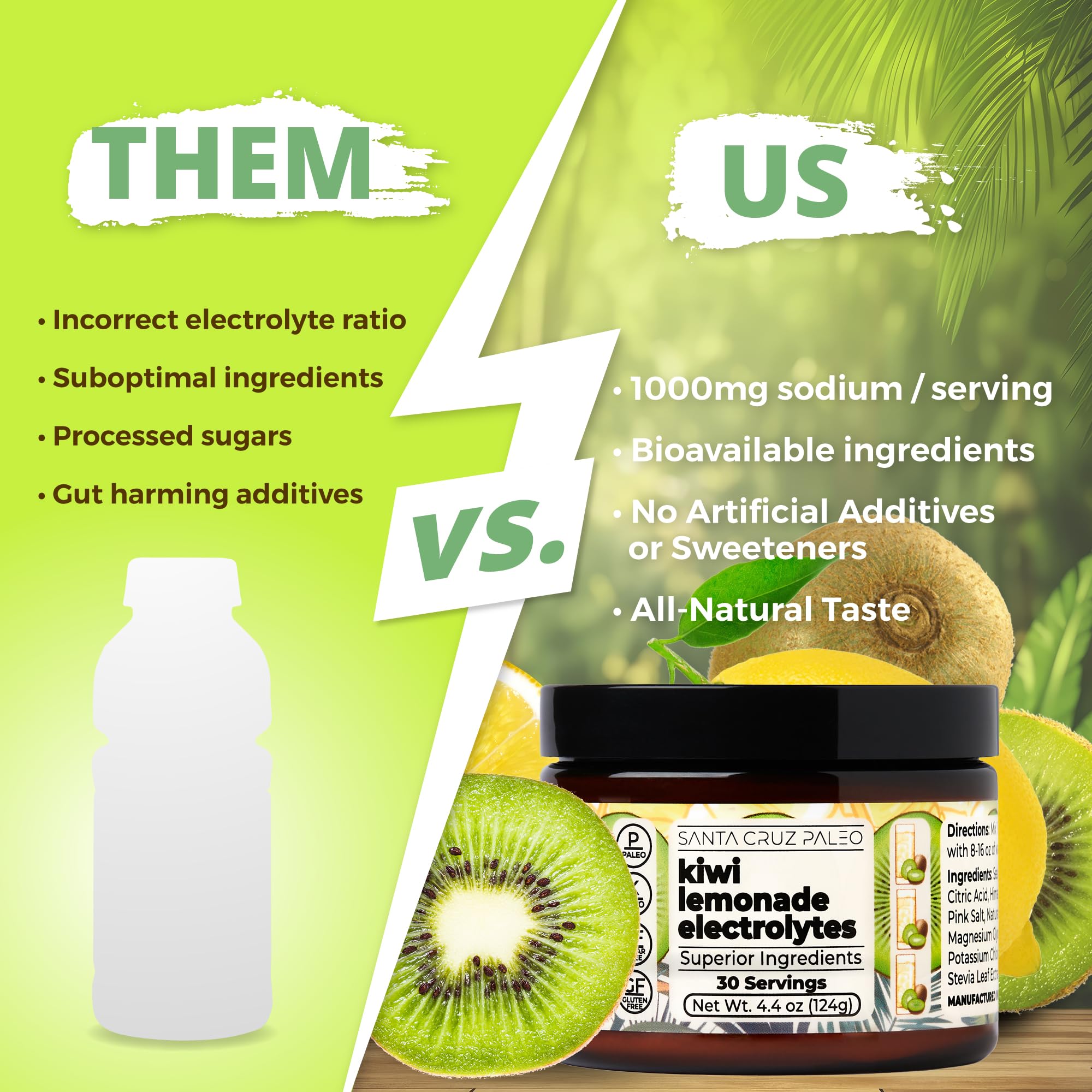 Santa Cruz Paleo vaso mezclado kiwi lemonade listo para beber y refrescar