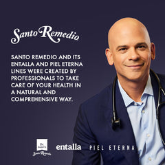 Santo Remedio vaso en mesa de desayuno, apoyo al bienestar diario