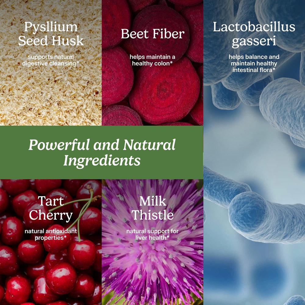 Ingredientes claves psyllium y remolacha junto a milk thistle, Santo Remedio claridad