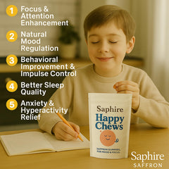 SAPHIRE HAPPY CHEWS gomitas en mano para comparar tamaño y dosificación