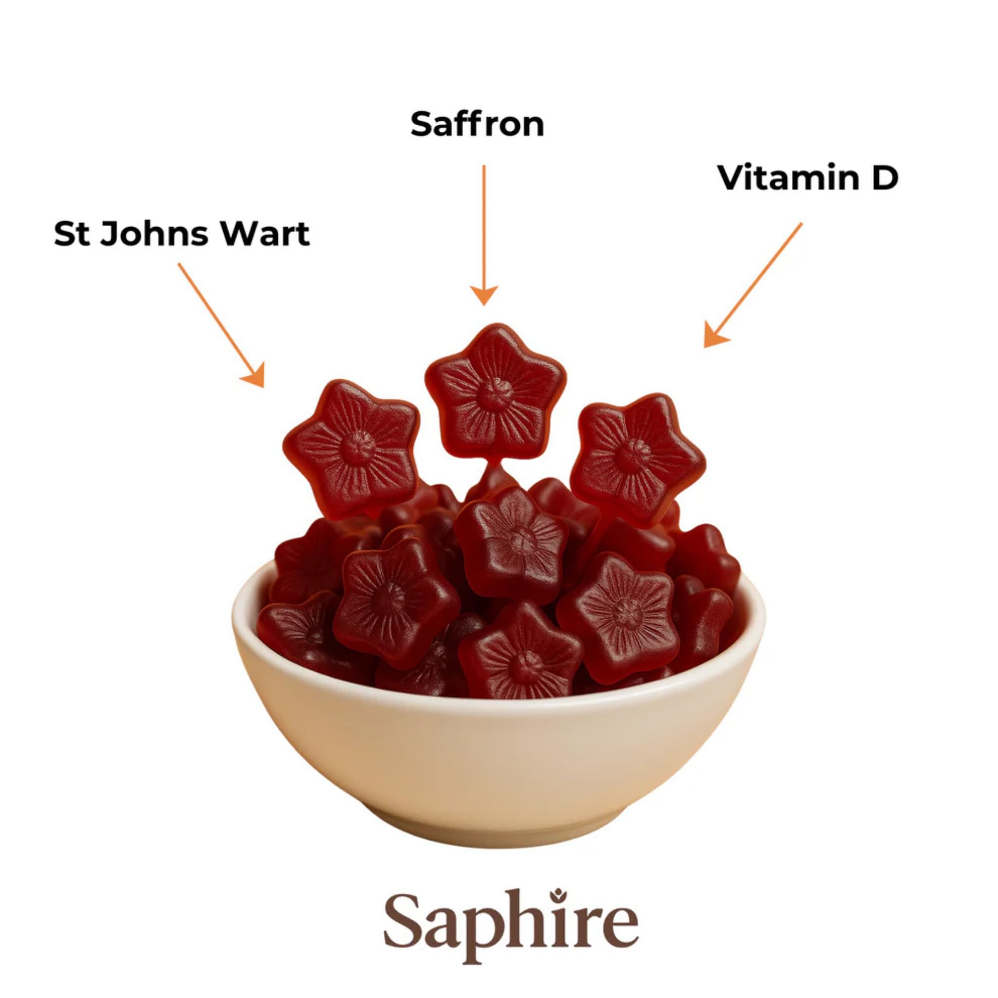 SAPHIRE HAPPY CHEWS gomitas sobre plato junto a frutos rojos sabor natural