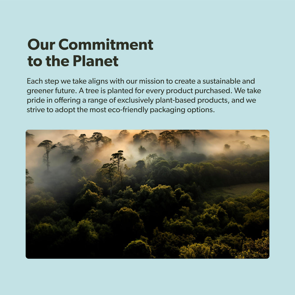 sapling empaque ecológico con ícono de plantación de árboles y compromiso plástico negativo