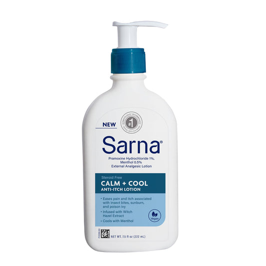 Sarna frasco frontal mostrando la marca y alivio rápido
