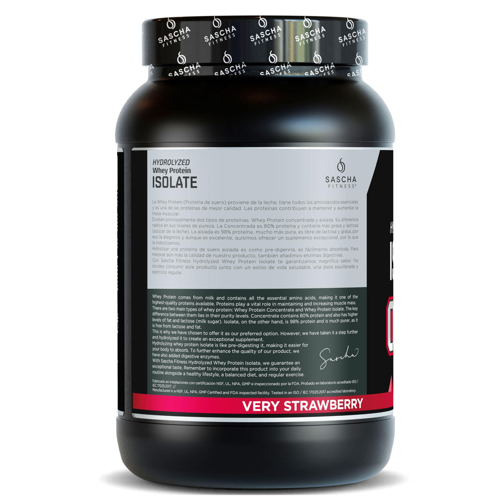SASCHA FITNESS etiqueta nutricional, información clara de 25g proteína