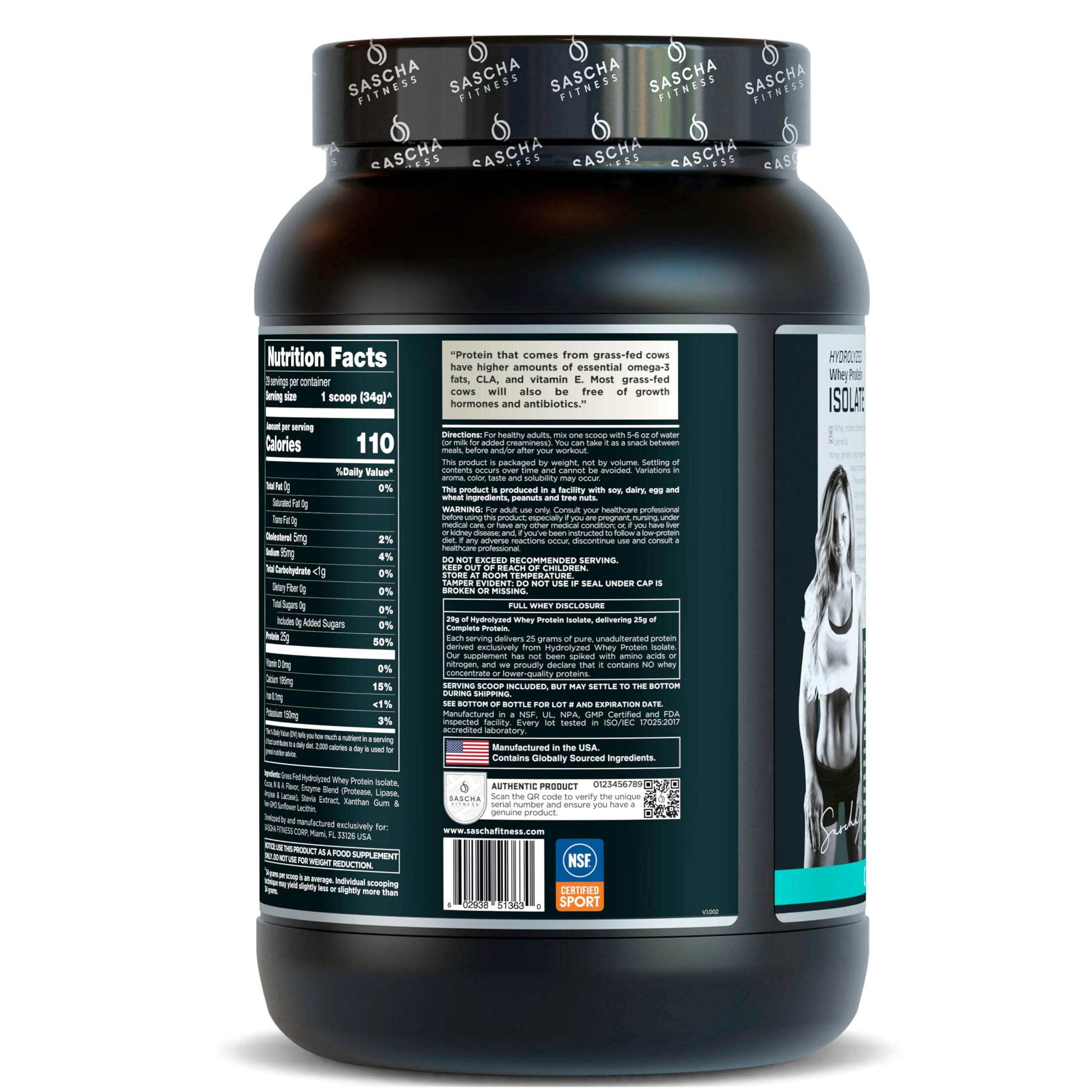 SASCHA FITNESS etiqueta nutricional ingredientes grass-fed y beneficios transparentes