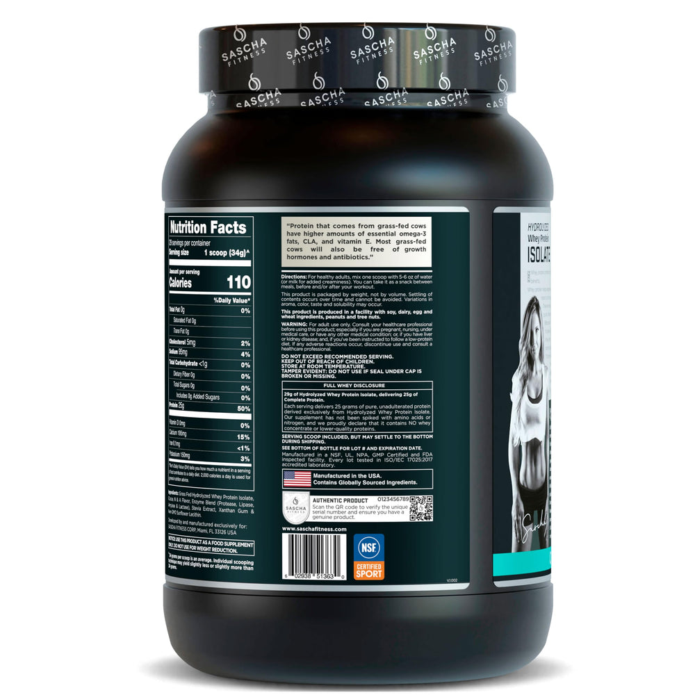 SASCHA FITNESS etiqueta nutricional ingredientes grass-fed y beneficios transparentes