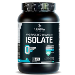 SASCHA FITNESS envase frontal coco mostrando pureza y 25g proteína