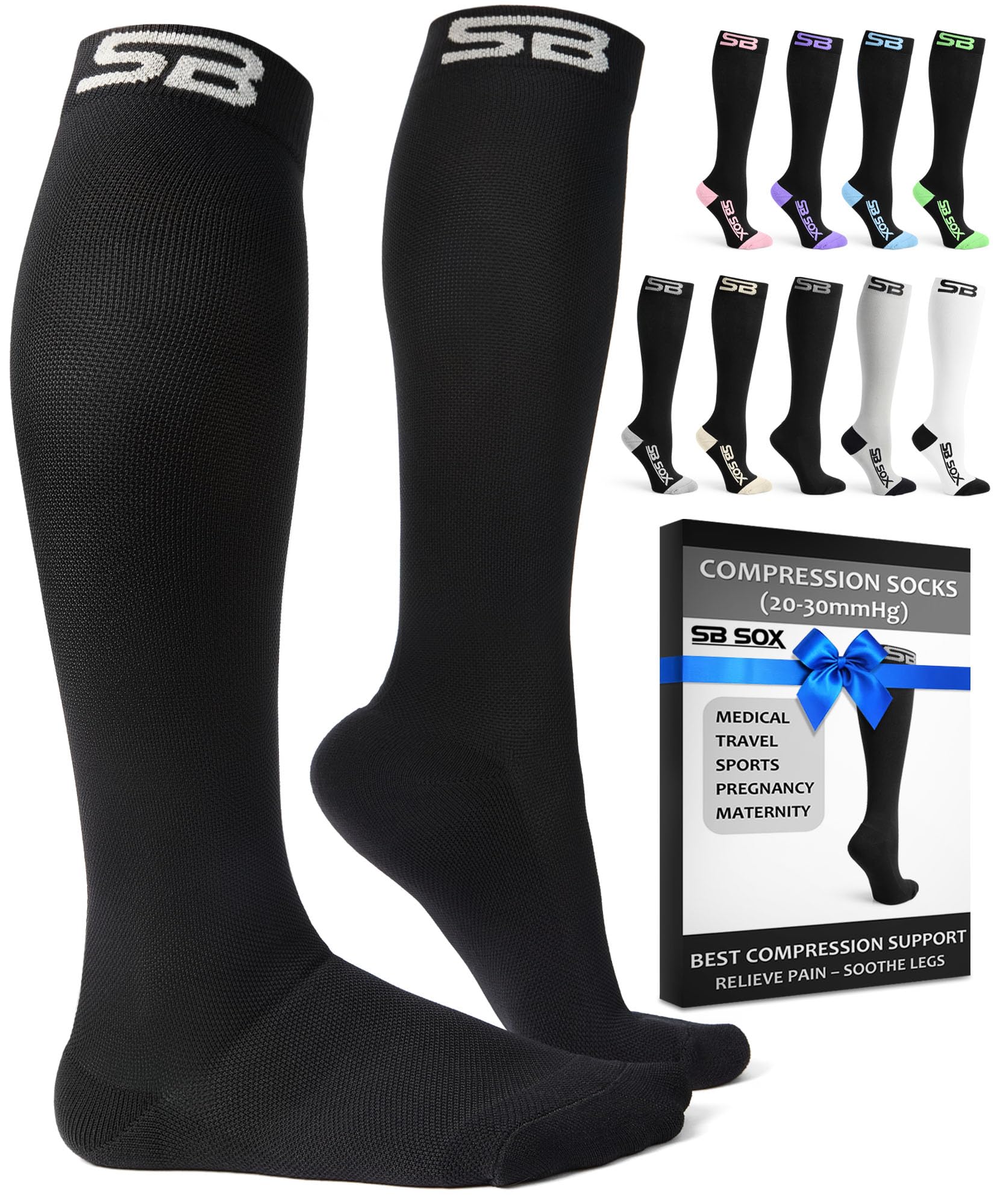 SB SOX empaque frontal negro mostrando talla y beneficio de soporte
