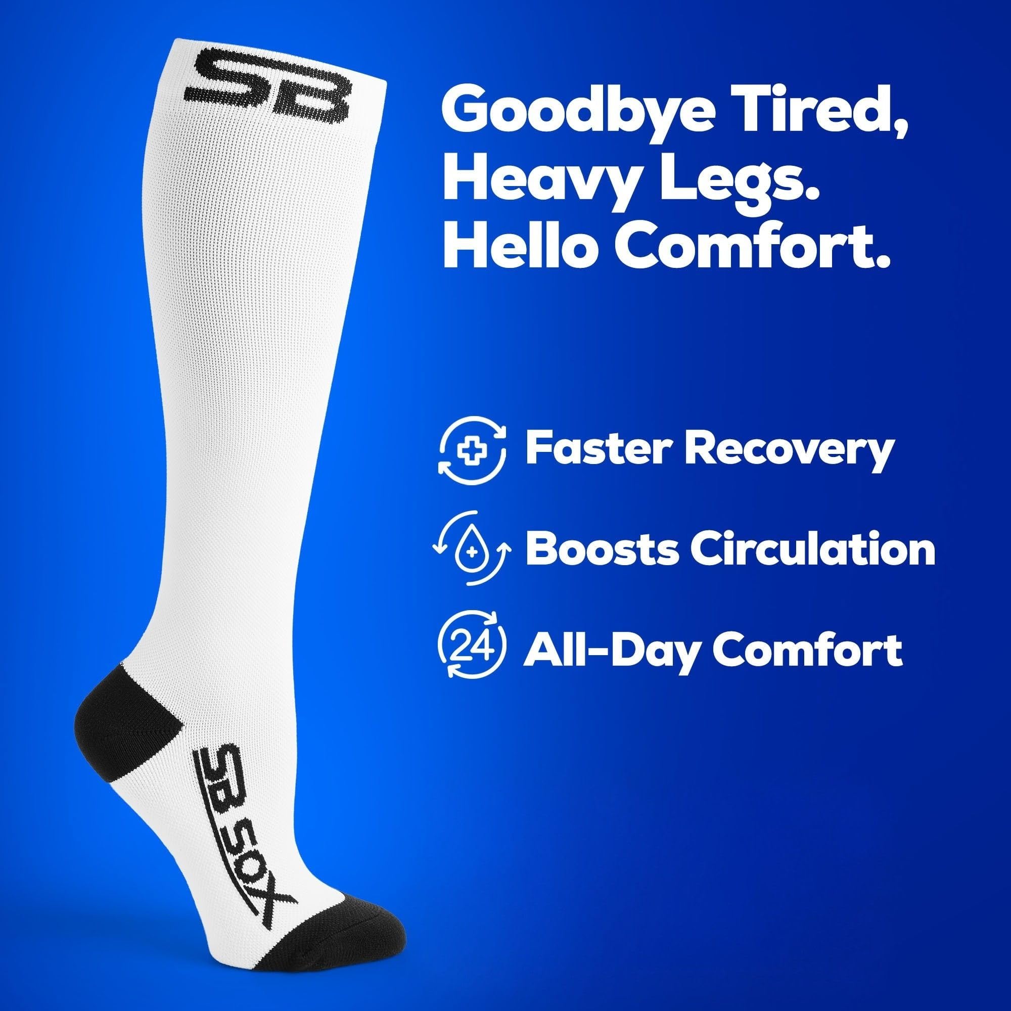SB SOX calcetines en uso en avión, beneficio de confort en viajes