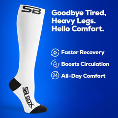 SB SOX calcetines en uso en avión, beneficio de confort en viajes