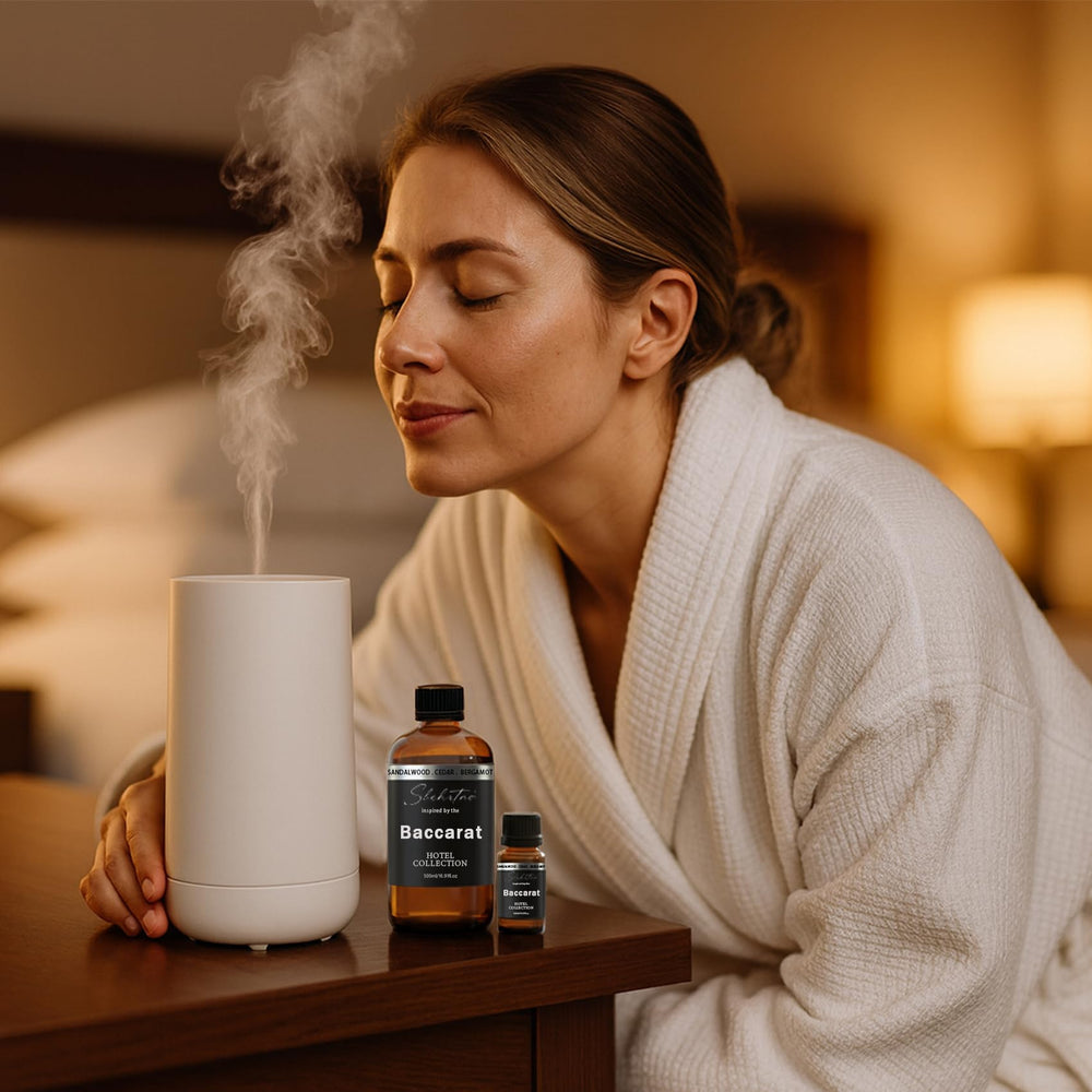 Sbehrtno aceite en difusor ultrasónico creando ambiente refinado