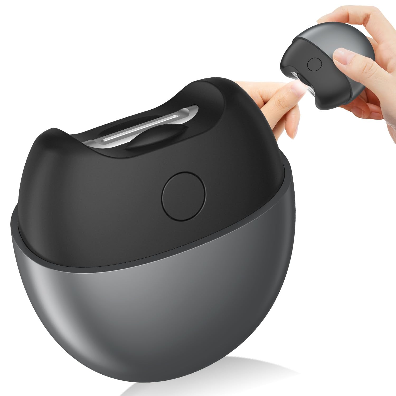 SCAIKTIG vista frontal del cortauñas gris con diseño ergonómico y manejo fácil