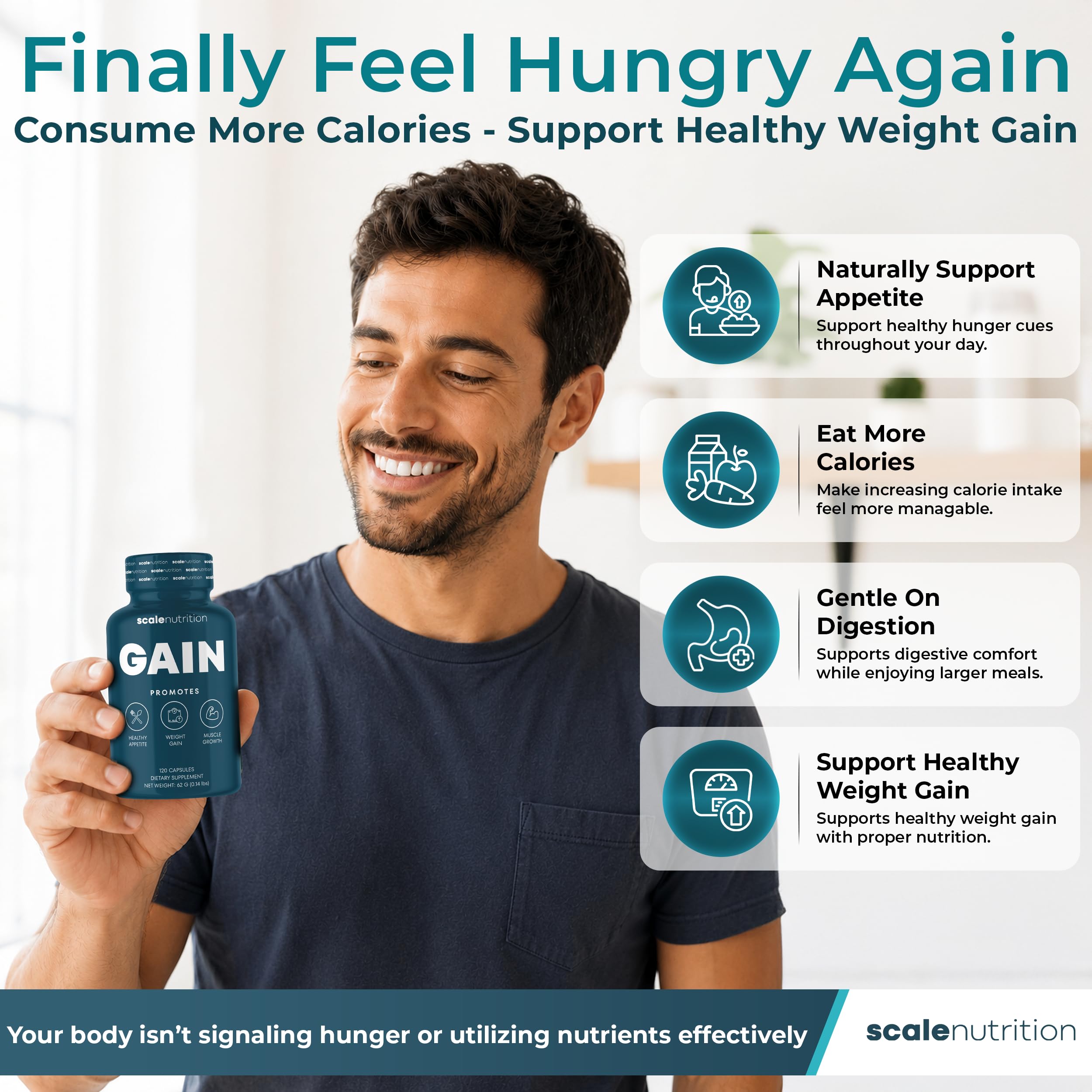 Scale Nutrition cápsulas en la mano mostrando tamaño y facilidad