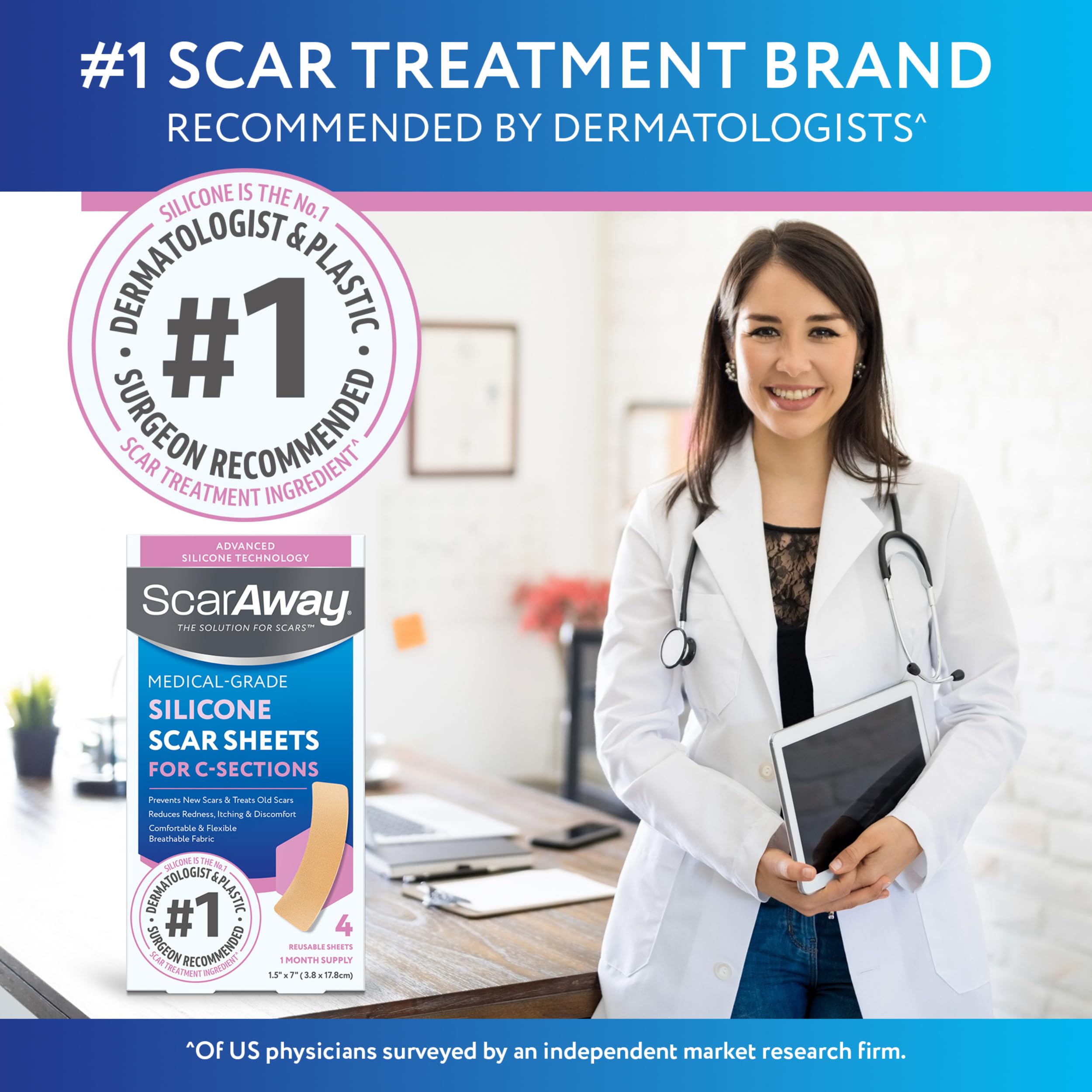 ScarAway láminas aplicadas en abdomen para apariencia más lisa