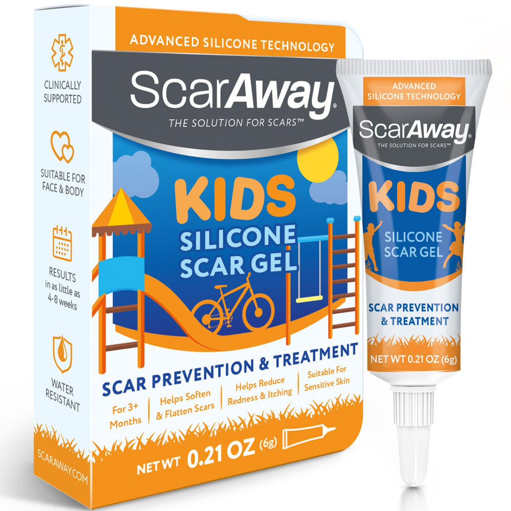 ScarAway envase frontal transparente mostrando tamaño y diseño útil