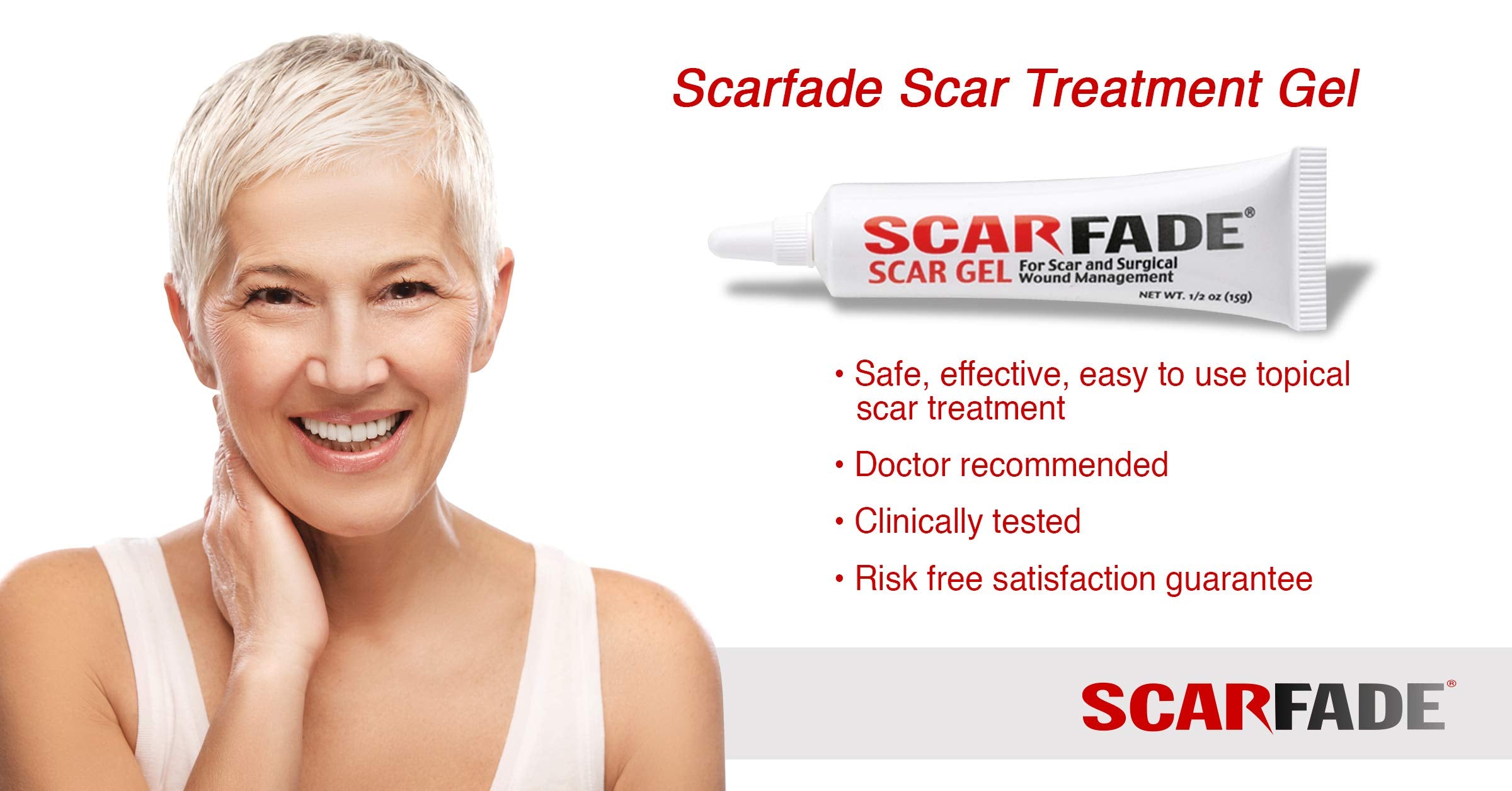ScarFade etiqueta legible que muestra instrucciones y beneficios