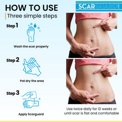 ScarGuard etiqueta con ingredientes destacando vitamina E y silicona
