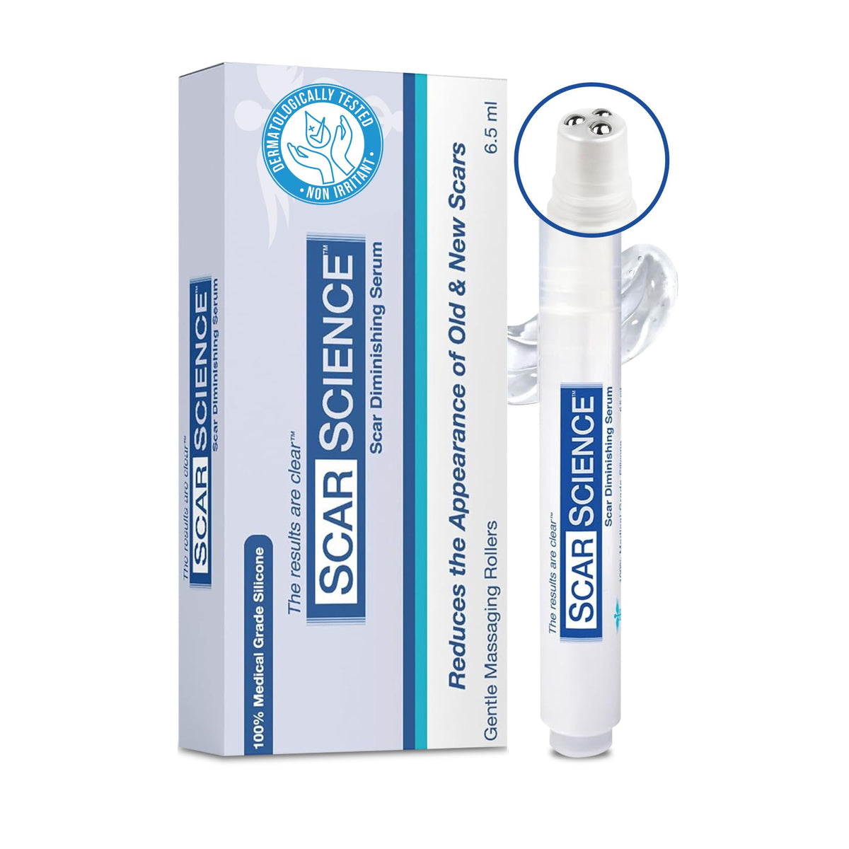 ScarScience envase frontal mostrando diseño y facilidad de uso