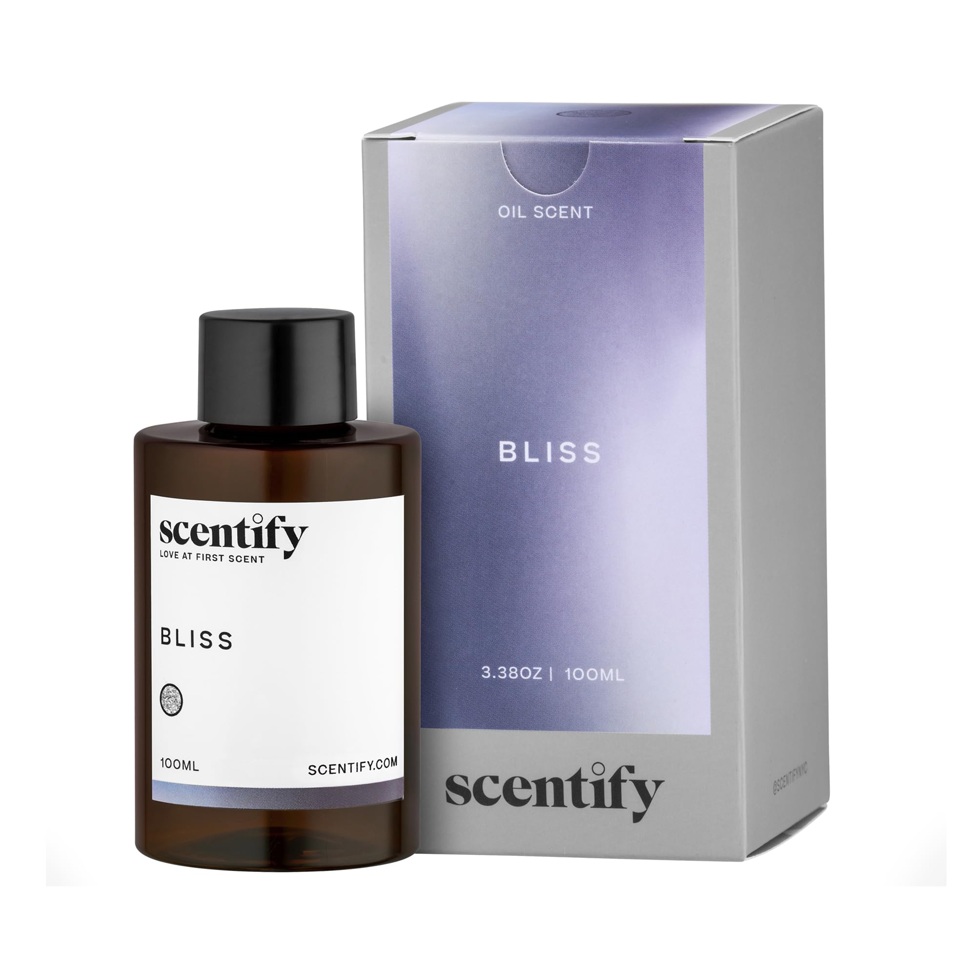 Scentify frasco ámbar frontal mostrando etiqueta elegante y aspecto premium