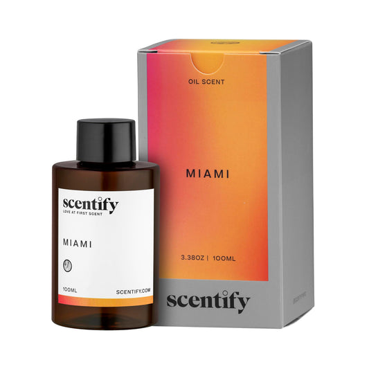 Scentify frasco ámbar Miami en estantería, aporta lujo y protección