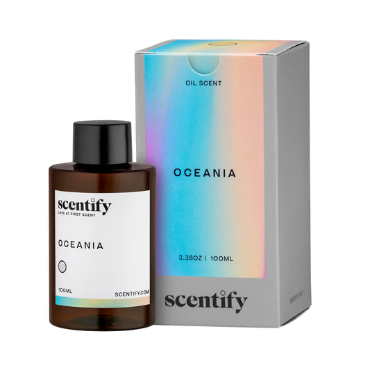 Scentify frasco Oceania 100 ml frontal muestra diseño y protección UV