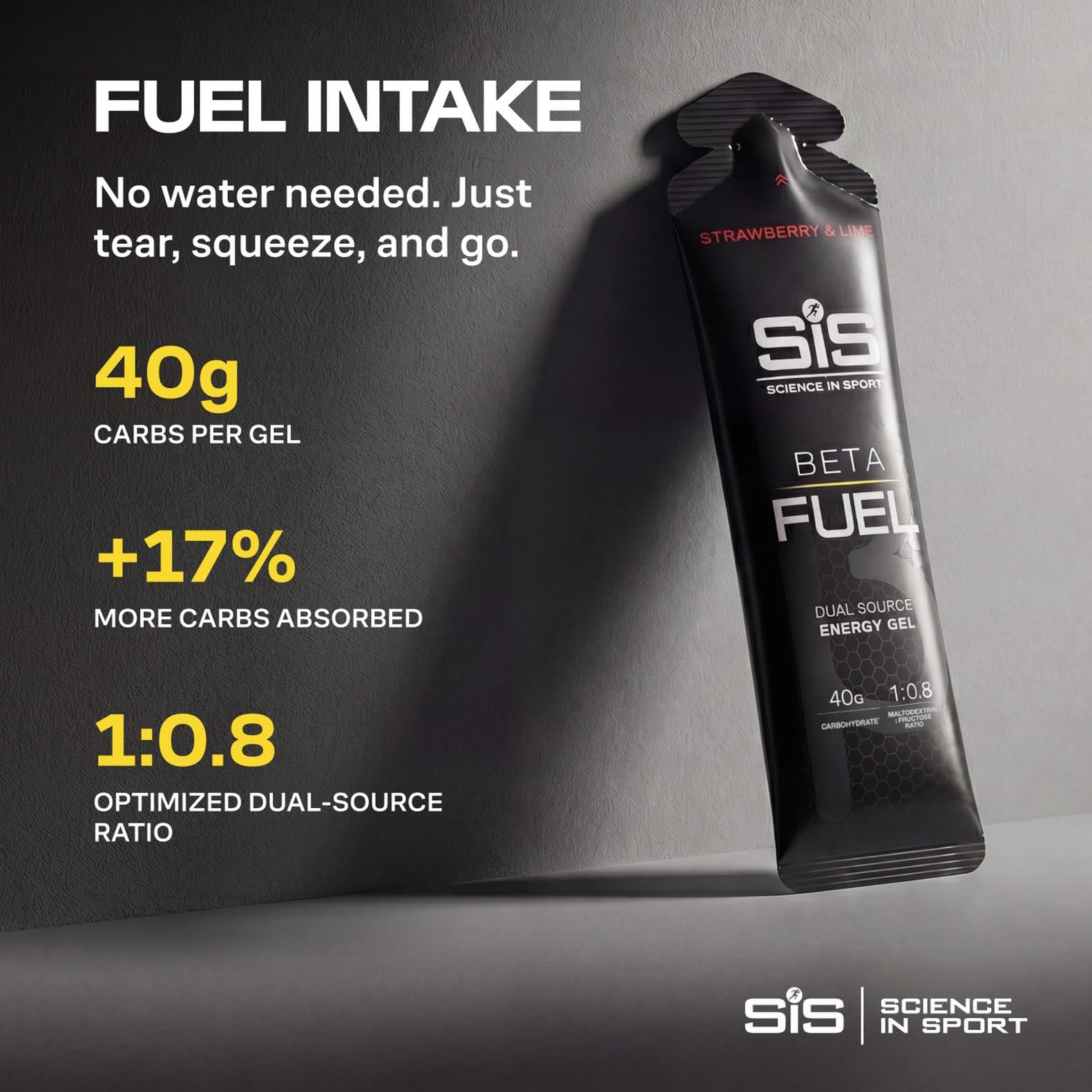 Science in Sport gel comparado con mano para mostrar tamaño compacto