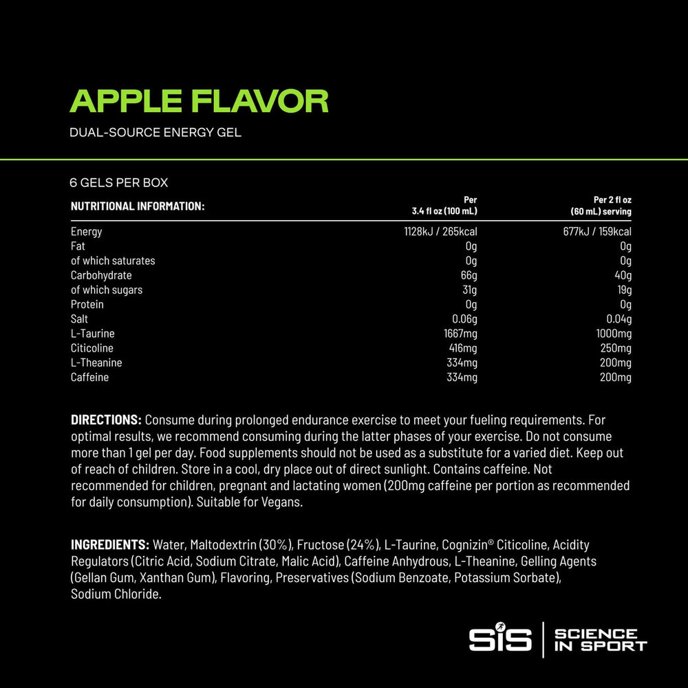 Science in Sport gel etiqueta e ingredientes destacando proporción maltodextrina fructosa