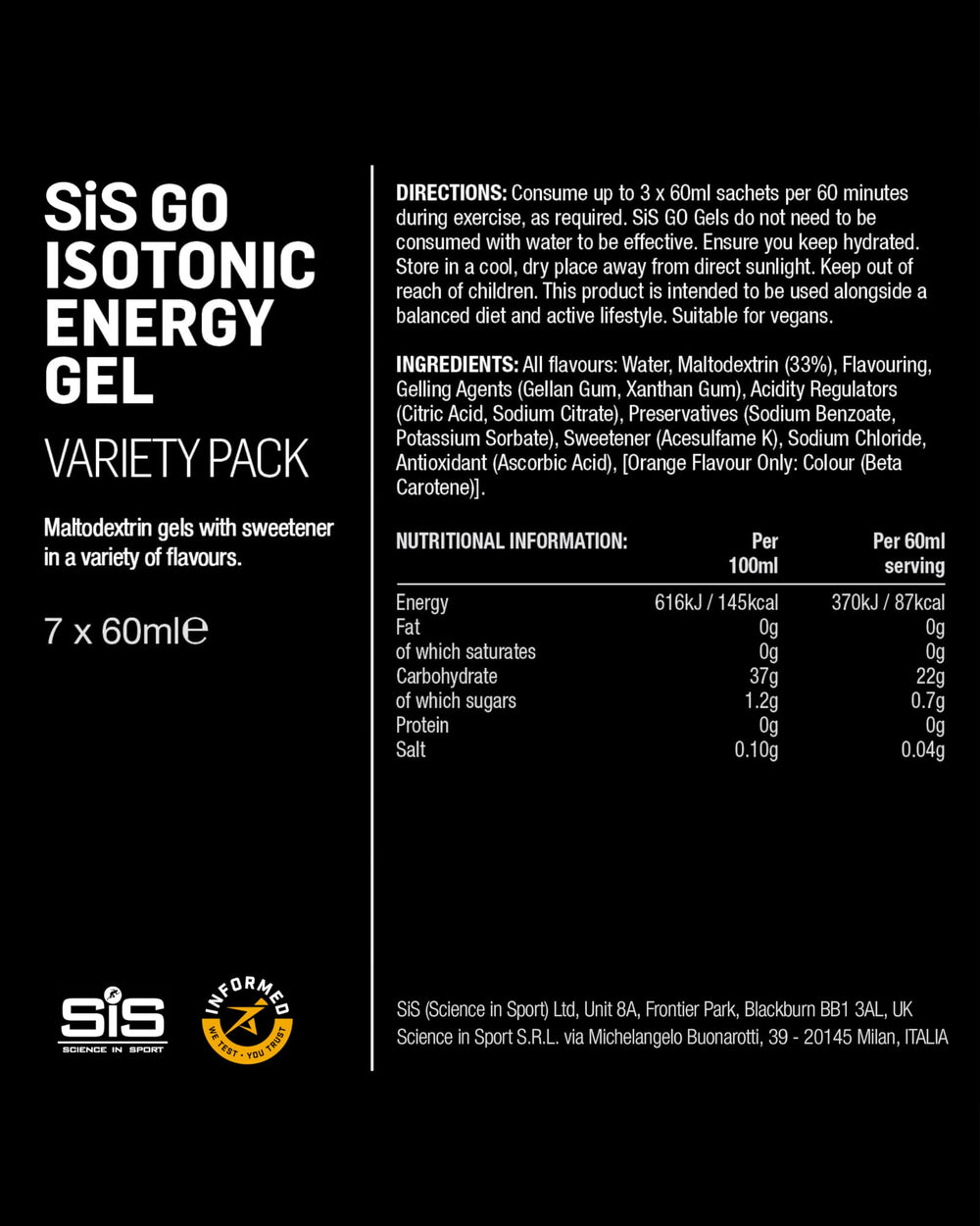 Science in Sport gel GO comparación de tamaño 60 ml fácil de transportar