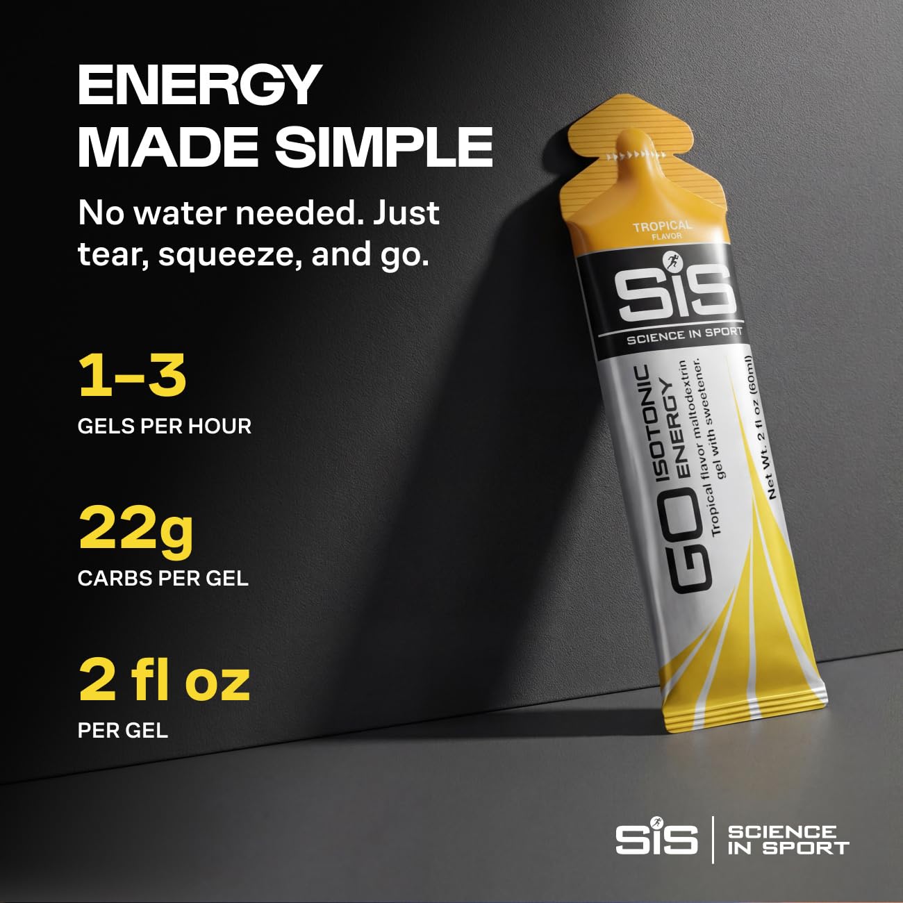 Science in Sport gel en mano para comparar tamaño y facilidad de transporte