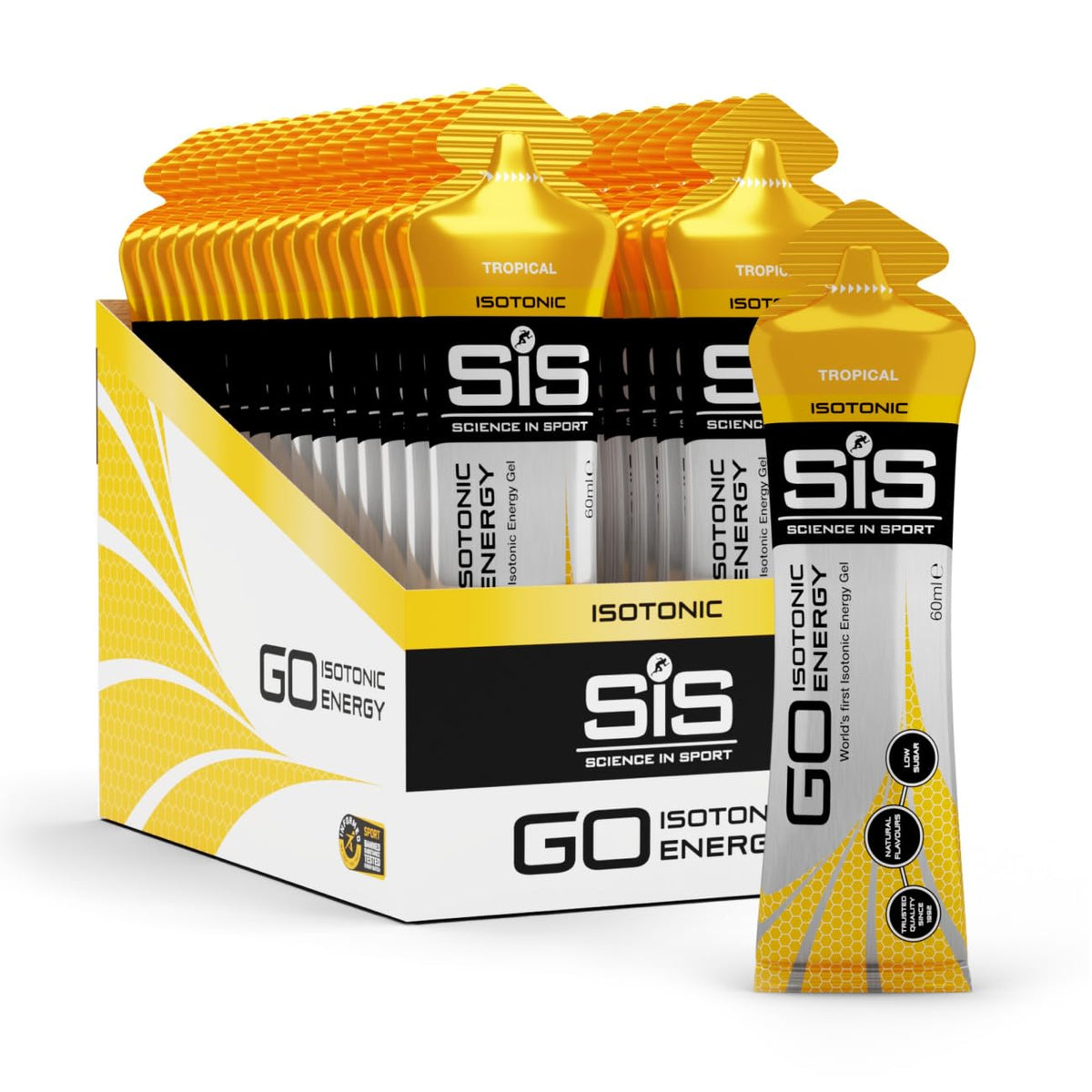 Science in Sport envase frontal Tropical mostrando 30 unidades y conveniencia