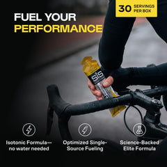 Science in Sport sobre abierto mostrando gel líquido listo para consumo rápido