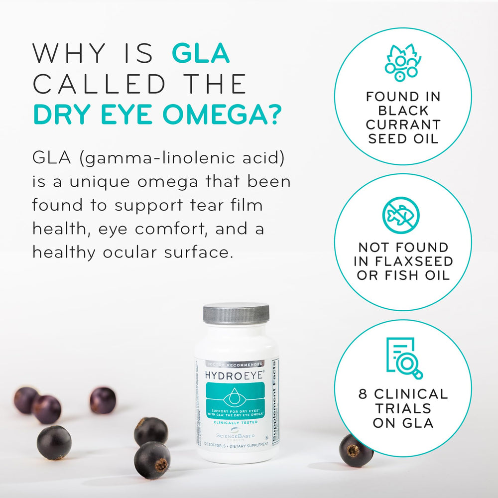 ScienceBased Health HydroEye ingredientes: aceite de semilla de grosellero negro y omega-3 para soporte ocular