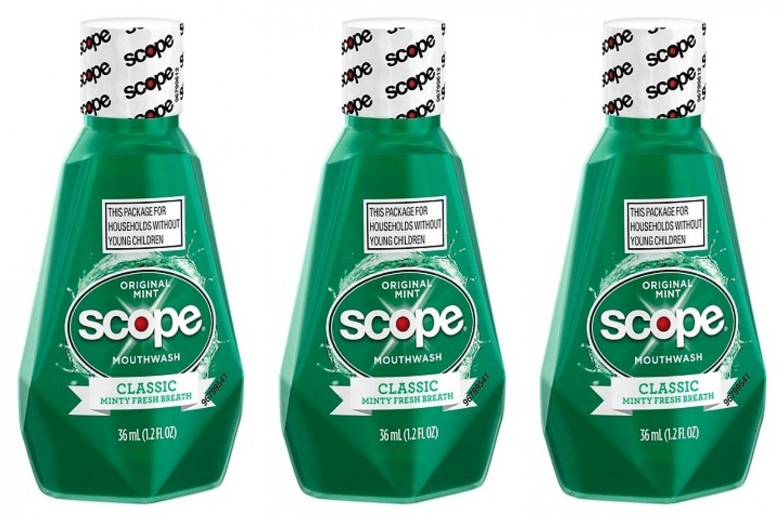 Scope botella frontal tamaño viaje mostrando frescor mentolado inmediato