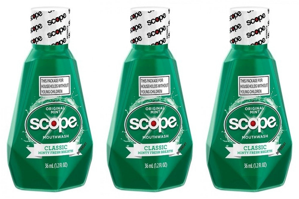 Scope botella frontal tamaño viaje mostrando frescor mentolado inmediato