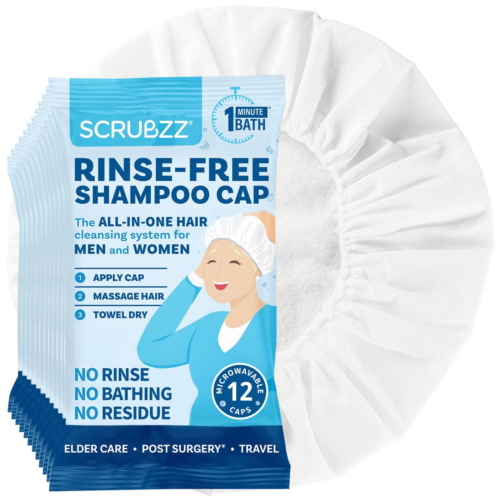 Scrubzz envase frontal mostrando paquete de 12 y beneficio higiene rápida