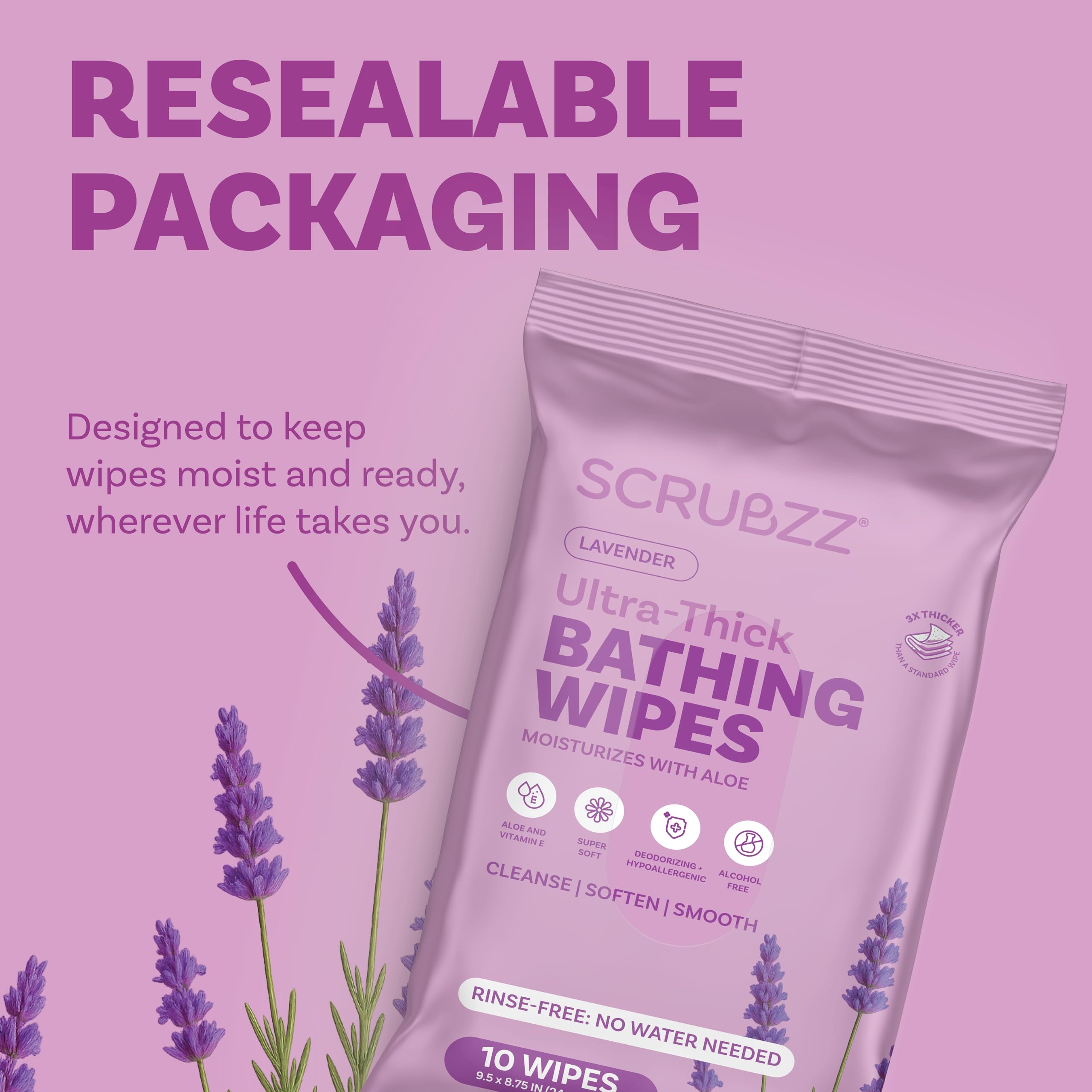 Etiqueta Scrubzz con ingredientes y fragancia lavanda visible