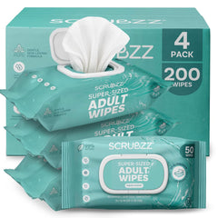 Scrubzz frente del paquete mostrando 200 toallitas, solución práctica